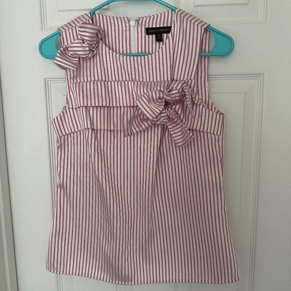 Banana Republic Striped Pink sleeveless bow top